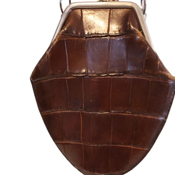 Antique Edwardian 1900s Teens Era Small Brown Real Crocodile Purse Bag Reticule - Picture 7 of 8